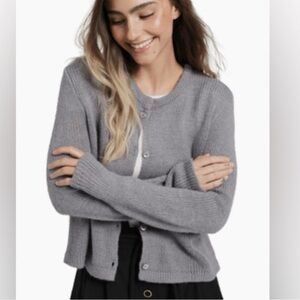 NIA Gray Crew Neck Button Down Sweater Cardigan